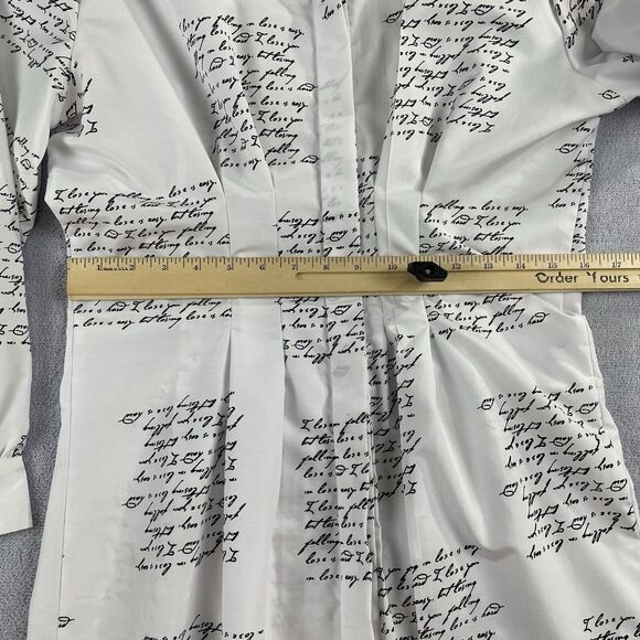 Spoon Jeans Long Sleeve Button Up Shirt Dress Women's Med White Black Script - Picture 12 of 16